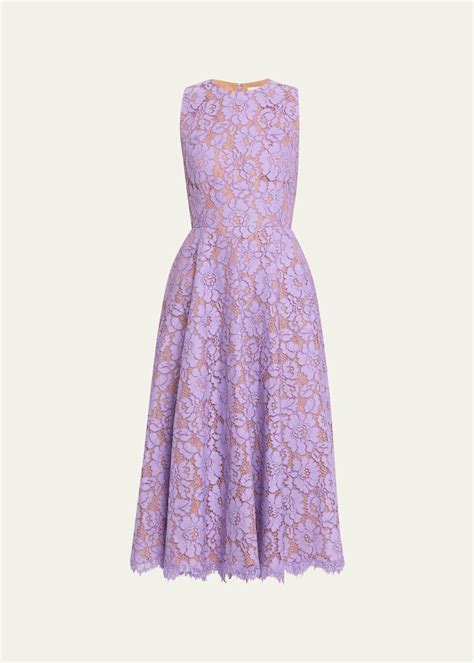 Michael Kors Collection Large Floral Lace Sleeveless Midi Dress